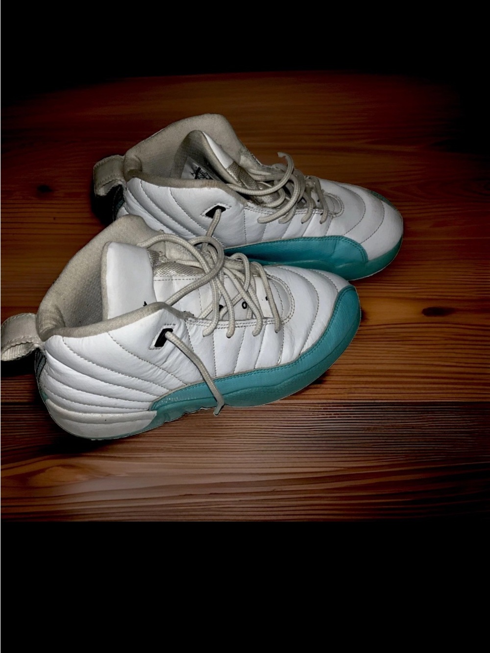 Nike Air Jordan’s Kids White and Teal Low-Top Sneakers